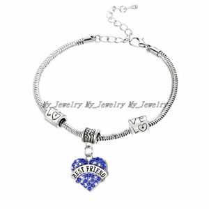 PRICE FIRM ** Best Friend Blue Crystal Inlayed Heart Bracelet